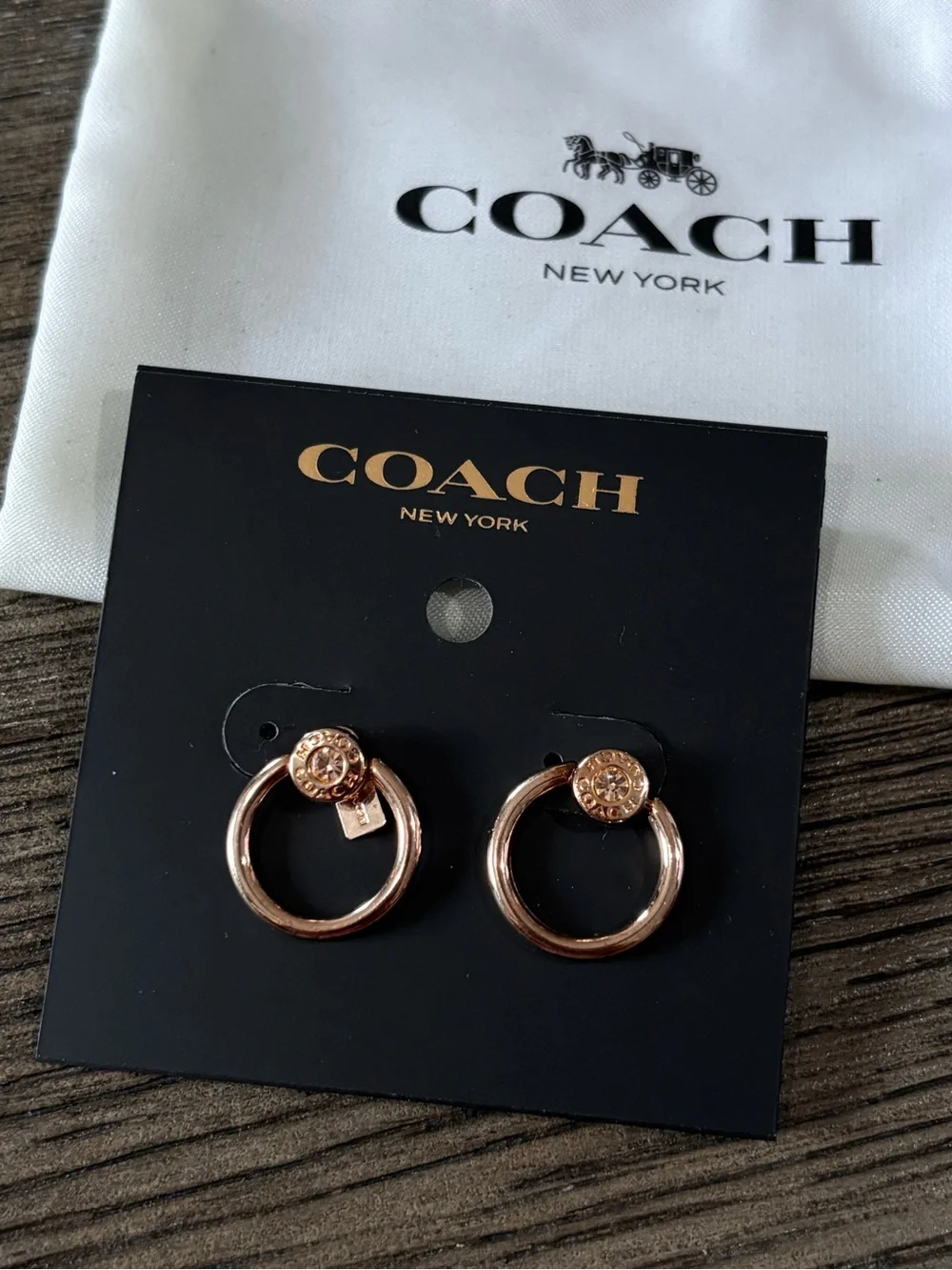🆕 NWT Coach Rose Gold Open Circle Halo Logo Earrings ✨ Retail $88 - Picture 3 of 5